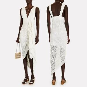 Just BEE Queen Tulum Ruched Crochet Lace Midi Dress Resort Boho Party S